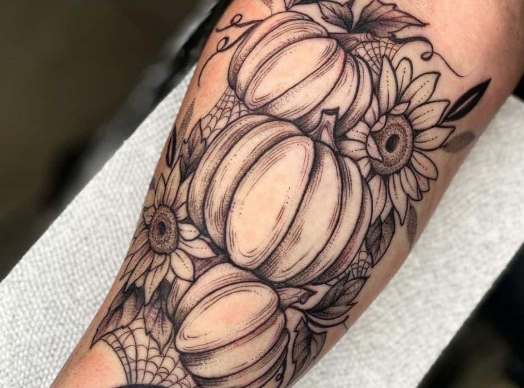 Pumpkin patch with sunflowers tattoo