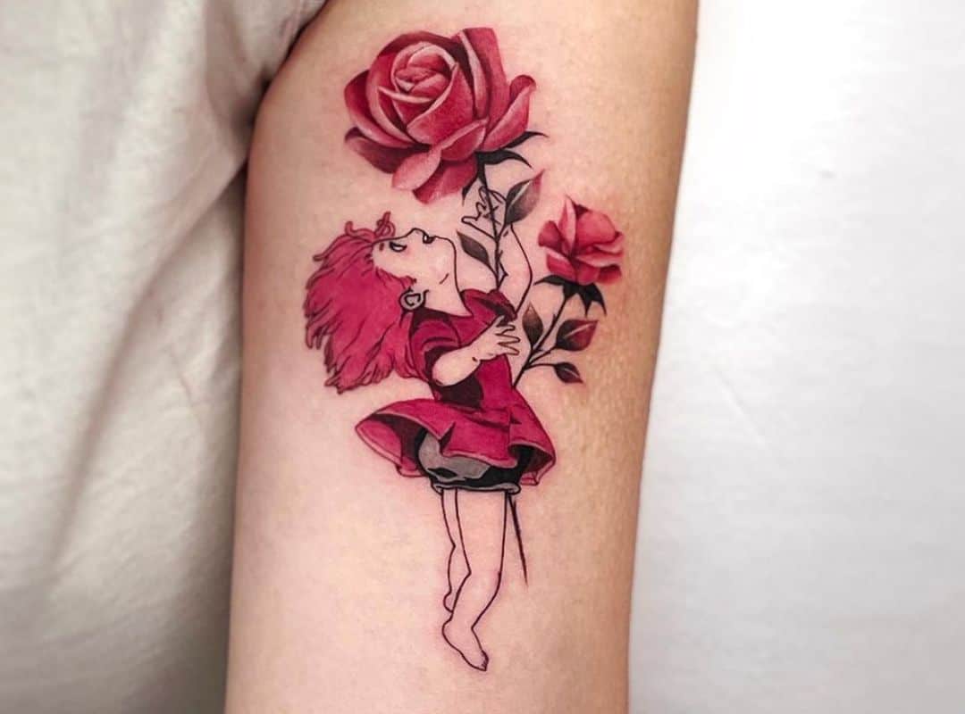 Red Ponyo with red rosese tattoo