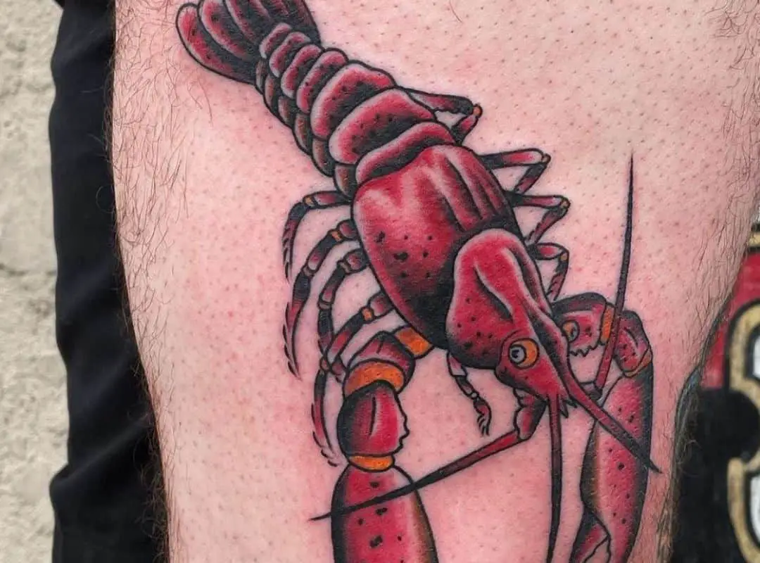 Red lobster leg tattoo