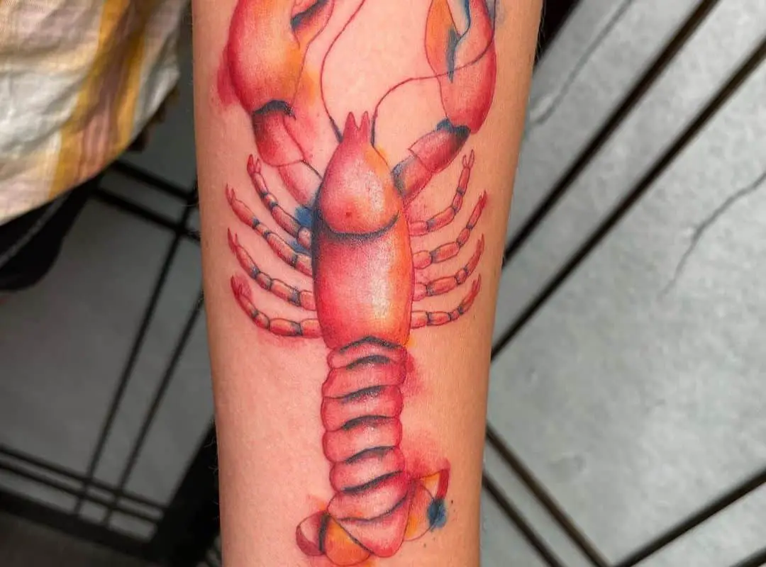 Red lobster hand tattoo