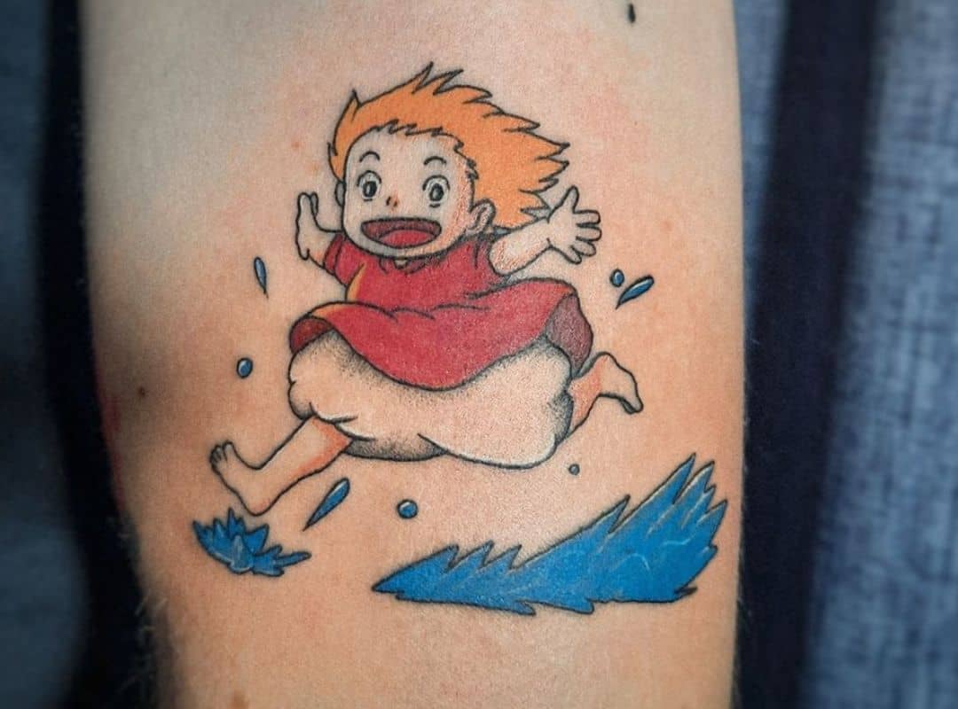 Ponyo running on water tattoo