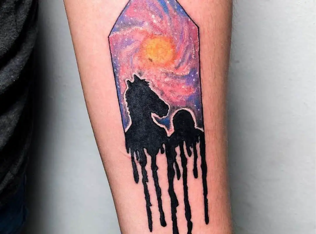 Sillouttes of BoJack and his friend tattoo