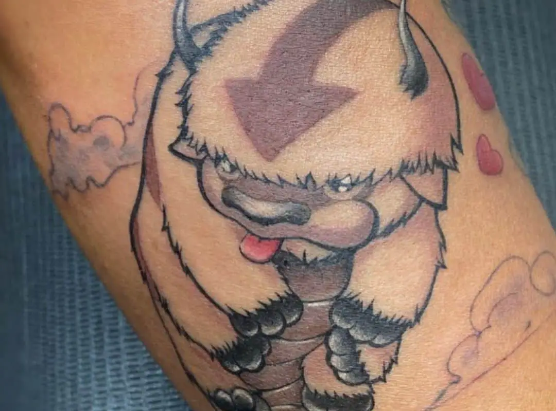 Appa flying in the sky with hearts and clouds tattoo