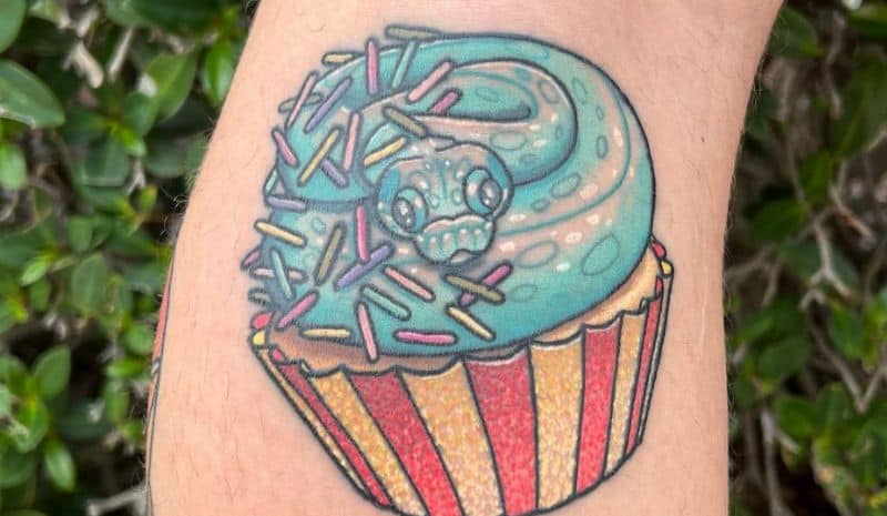 Snake cupcake with sprinkles tattoo
