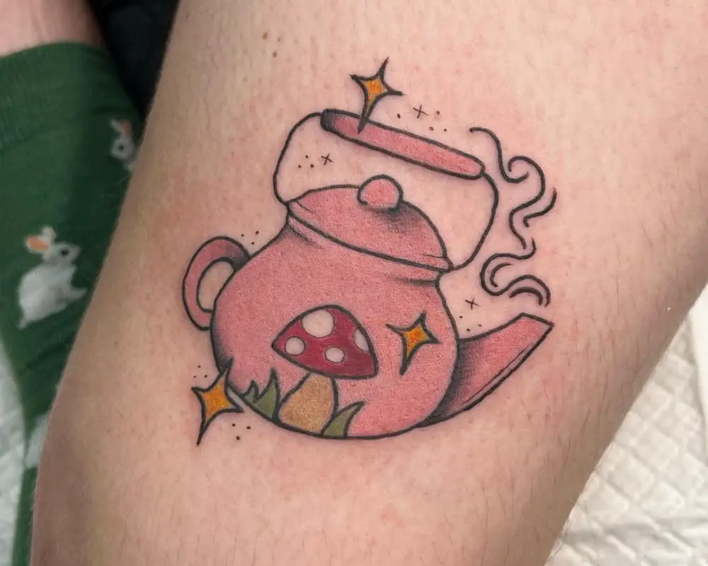 Tattoo in the shape of a pink teapot
