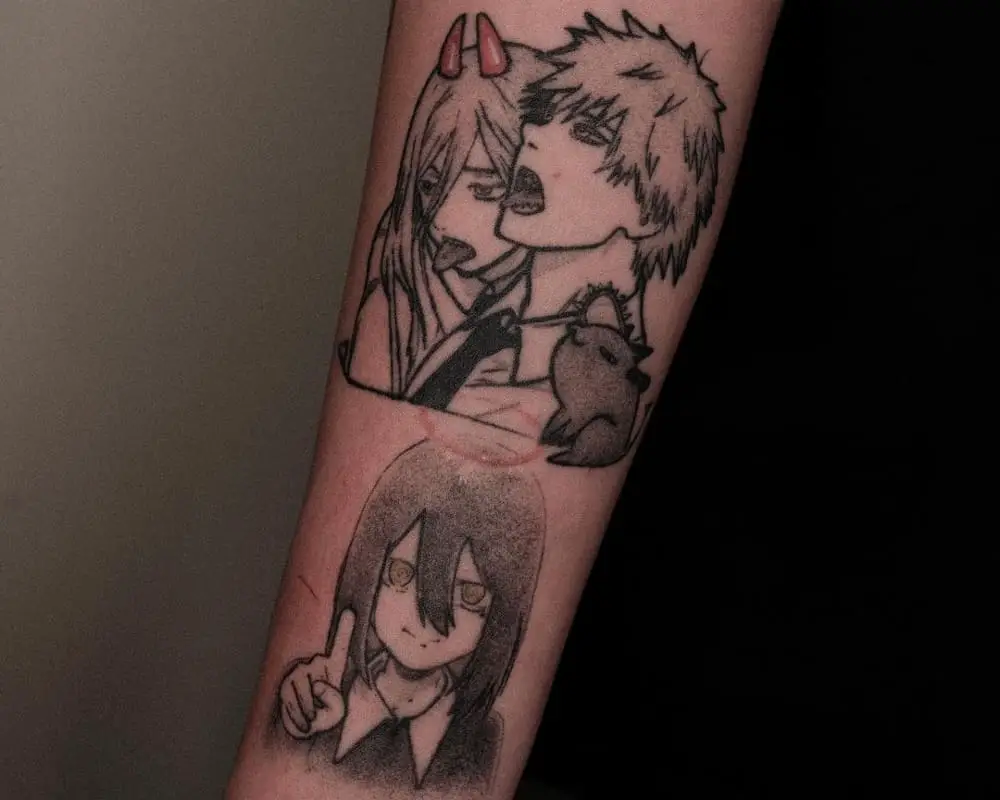 Tattoo of Denji and Power with Tongues Out