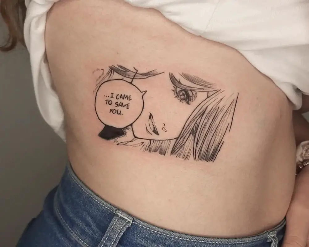 Tattoo of Power as a frame from the manga with her line I came to save you