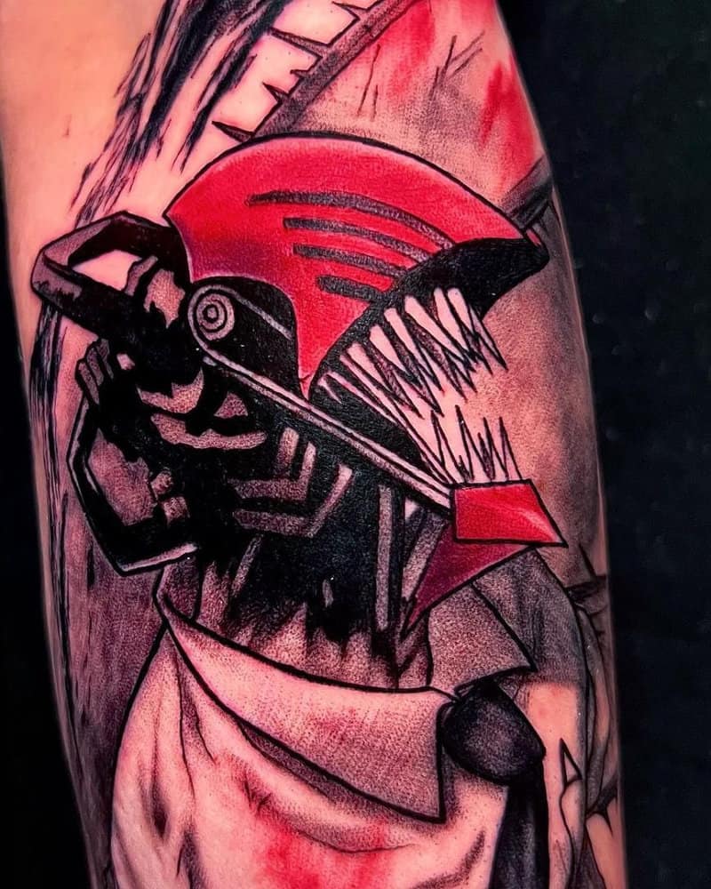 Tattoo of a bloody chainsaw man