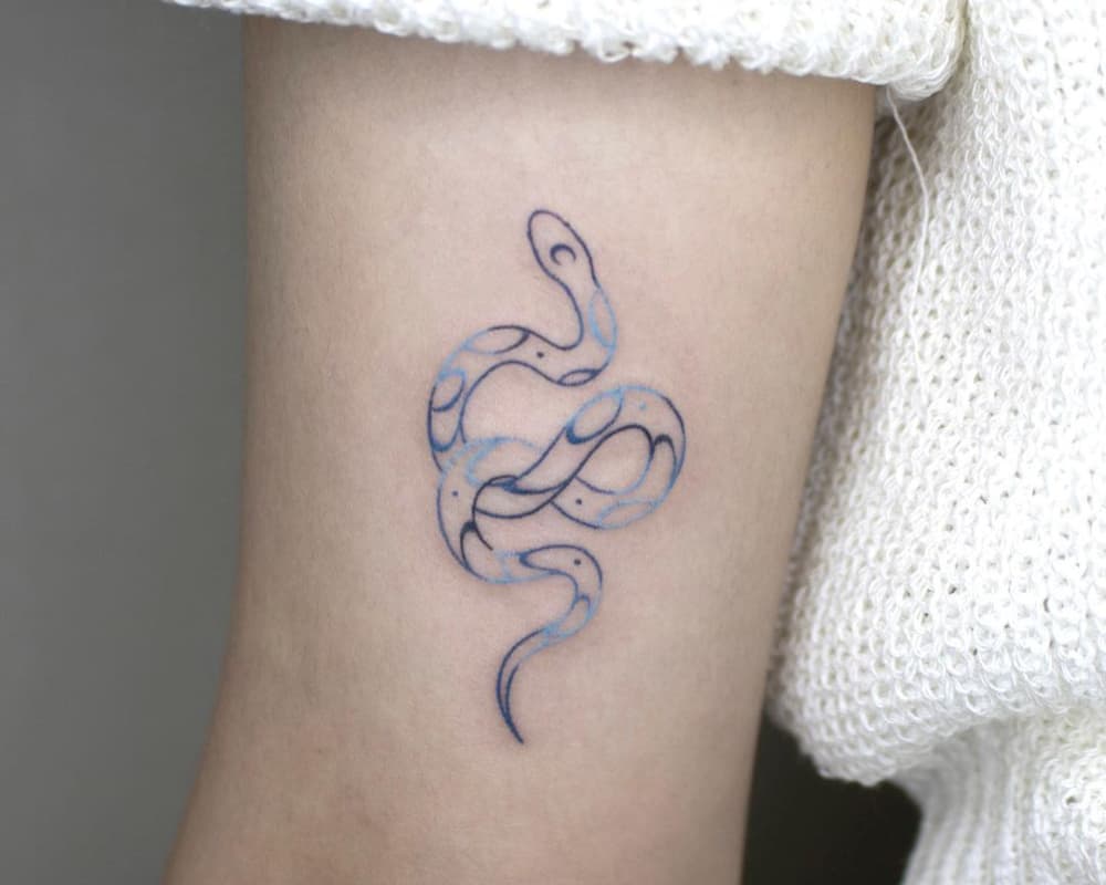 Tattoo of a blue snake outline