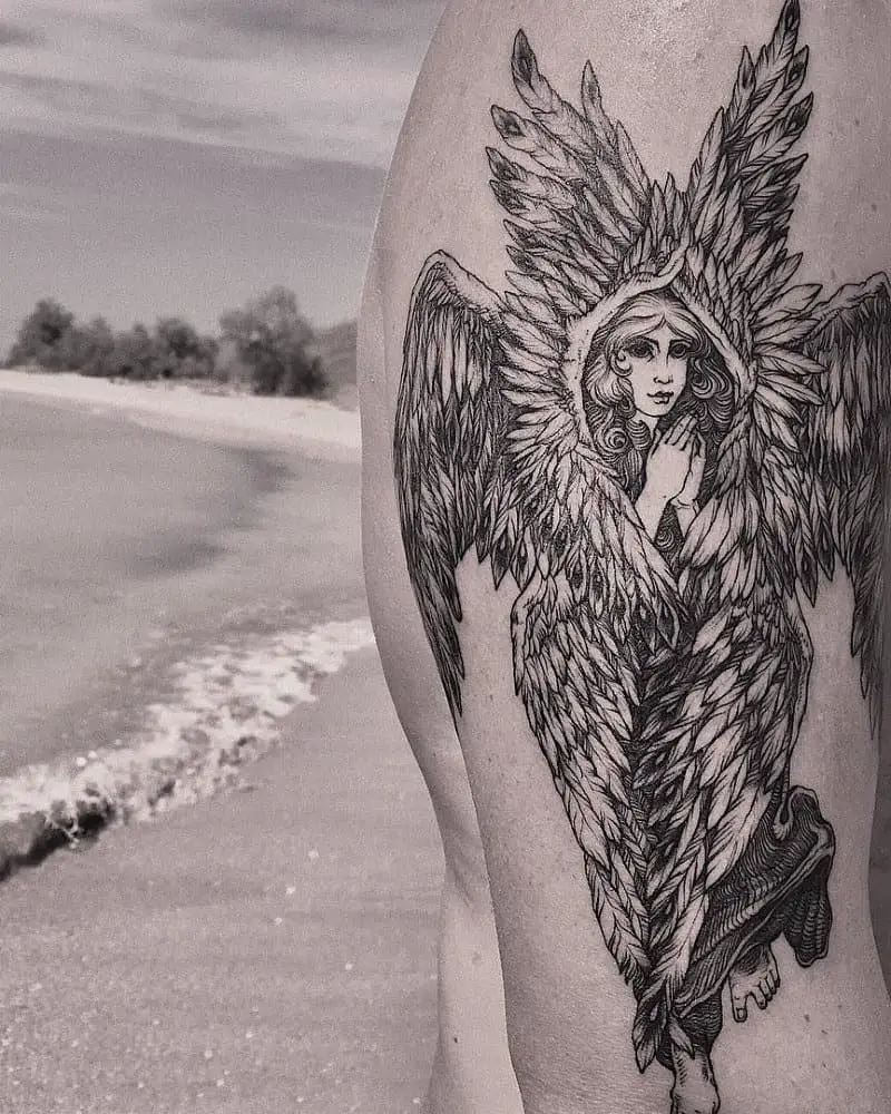 45 Biblically Accurate Angel Tattoo Meaning Best Ideas In 2024   Tattoo Of A Six Winged Angel With A Praying Expression 