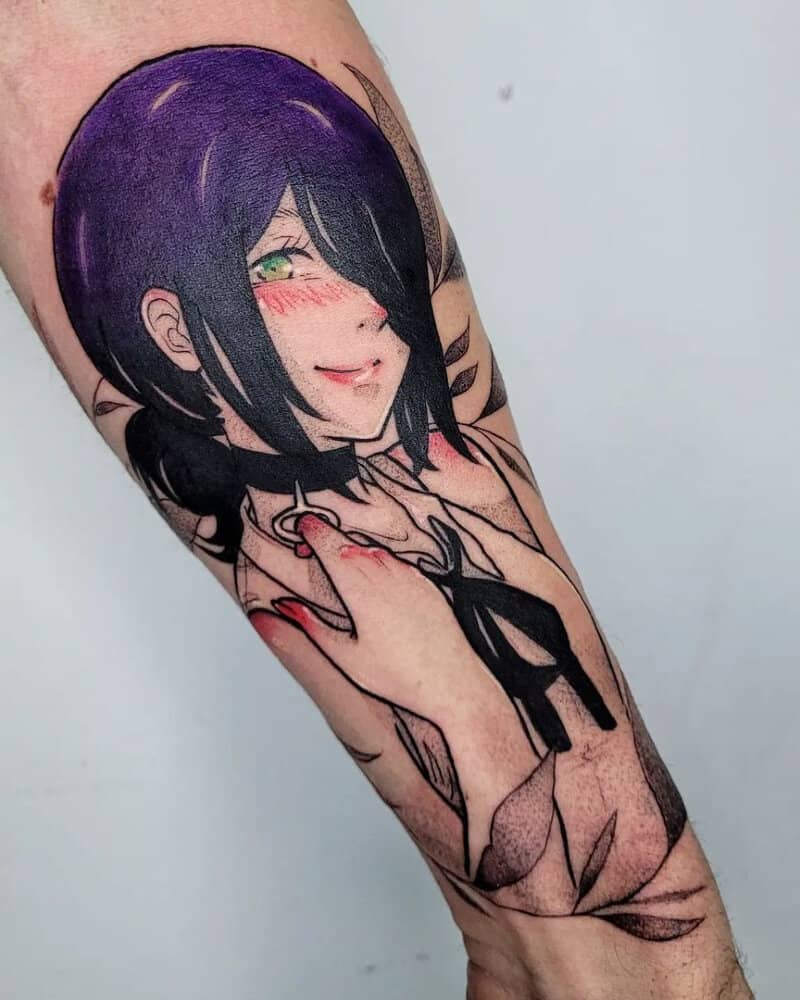 Tattoo of an embarrassed Reza holding her hand over the pin