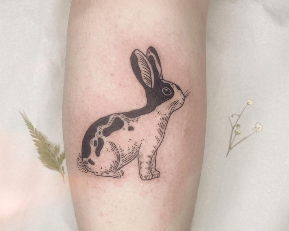 black and white rabbit tattoo