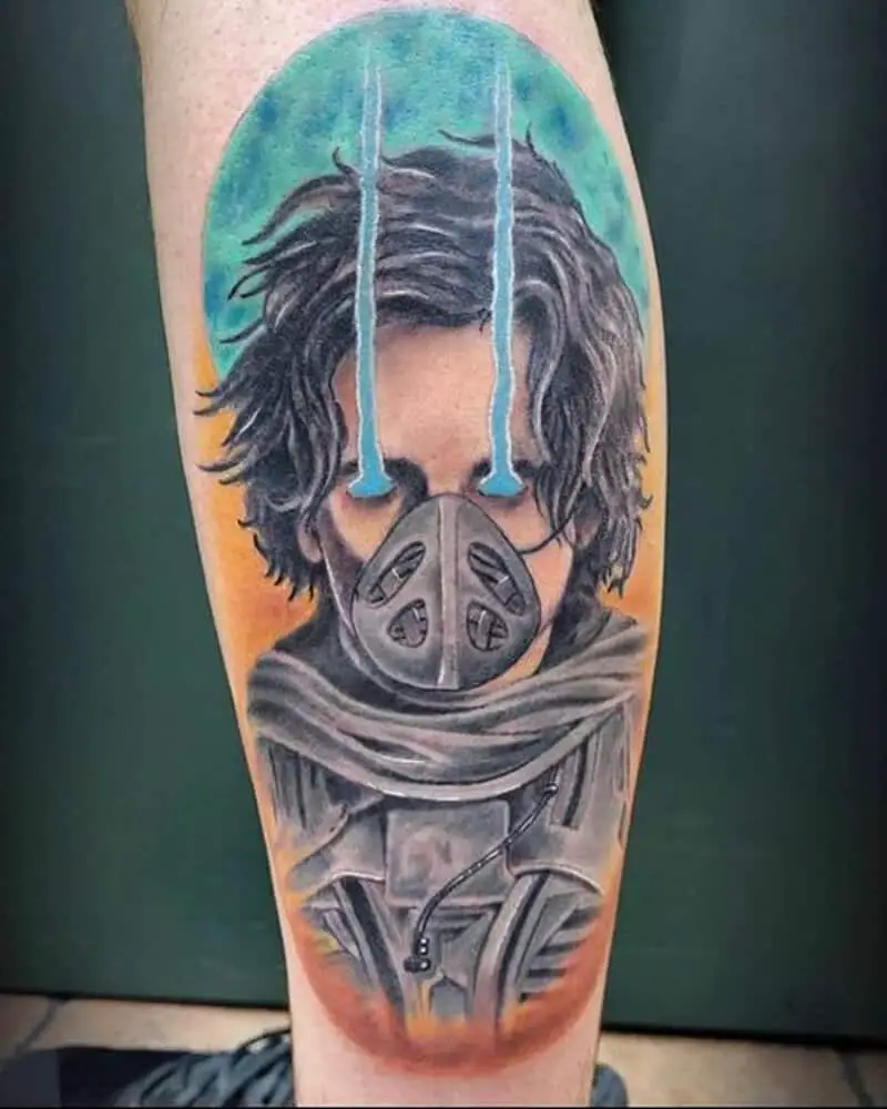 colored tattoo of Paul Atreides in a mask