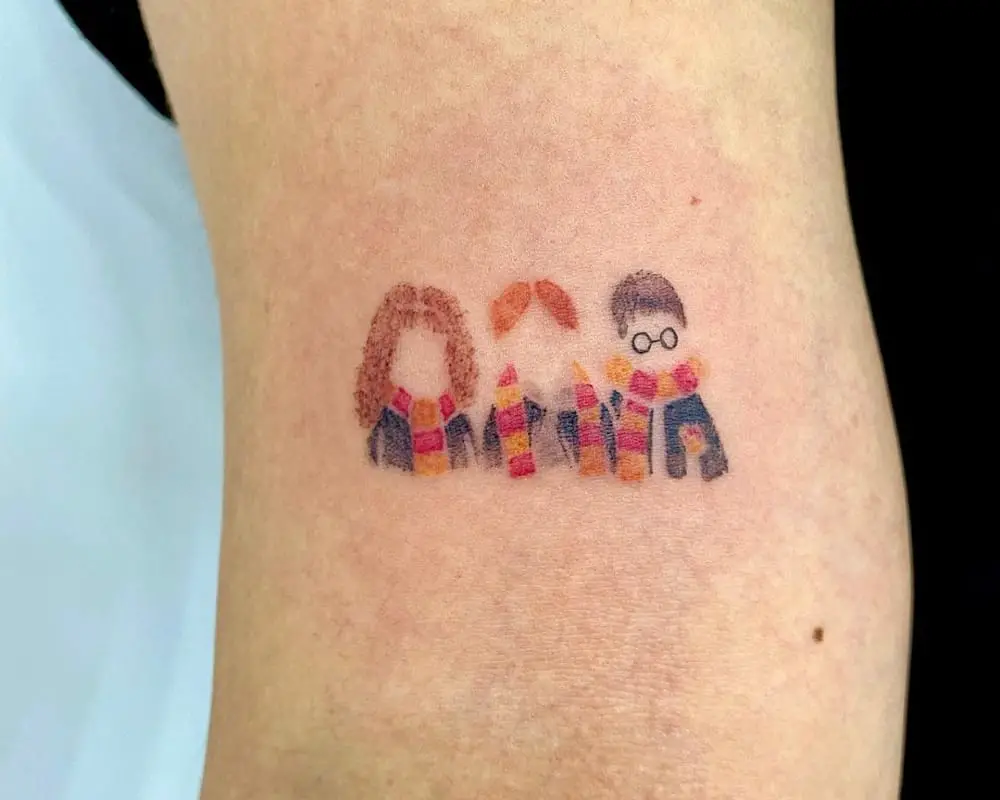 coloured silhouette tattoos of the main trio of characters