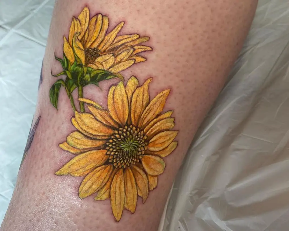 coloured sunflower bouquet tattoo