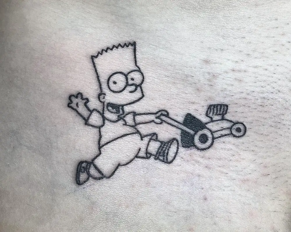 little tattoo of simson with a lawnmower