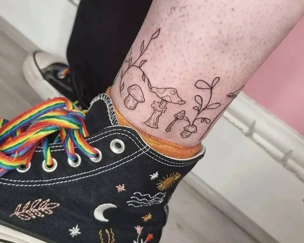 mushroom tattoo on the ankle