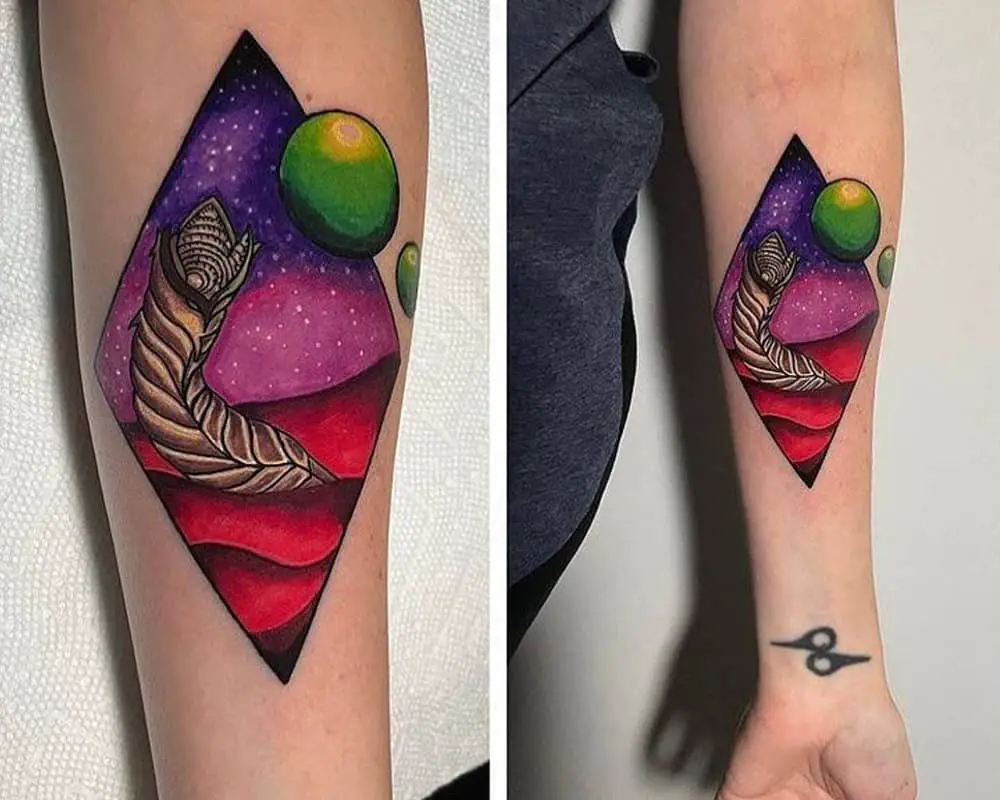 tattoo landscape of the planet Arrakis with Sandworm