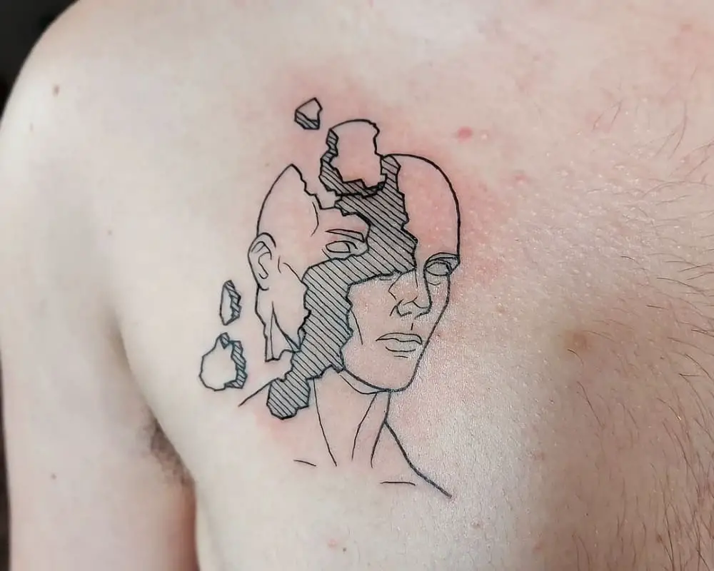 tattoo of a broken head