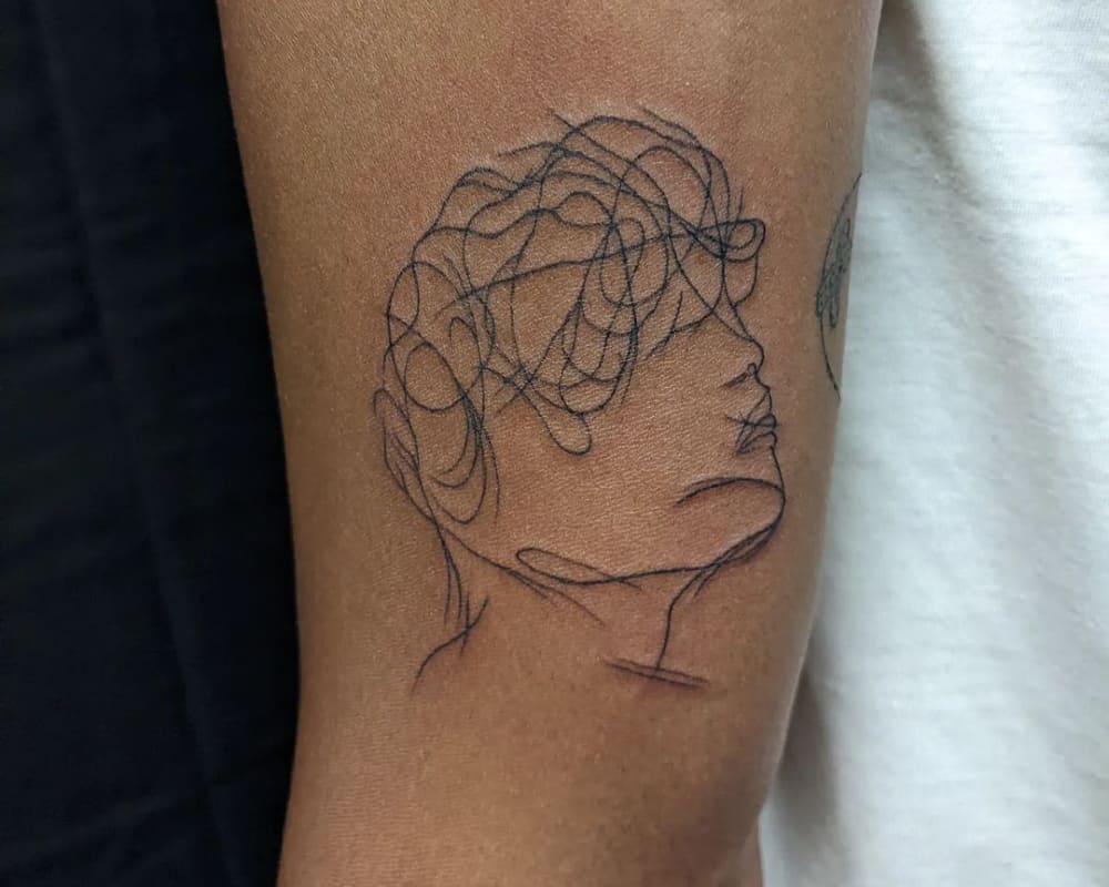 tattoo of a confused head