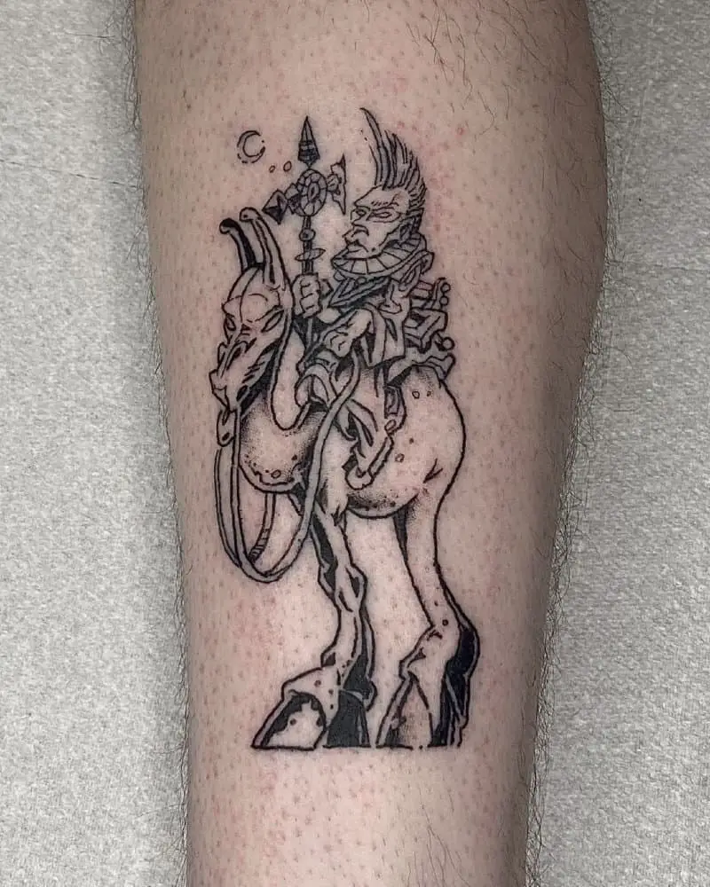 tattoo of a rider riding a strange creature