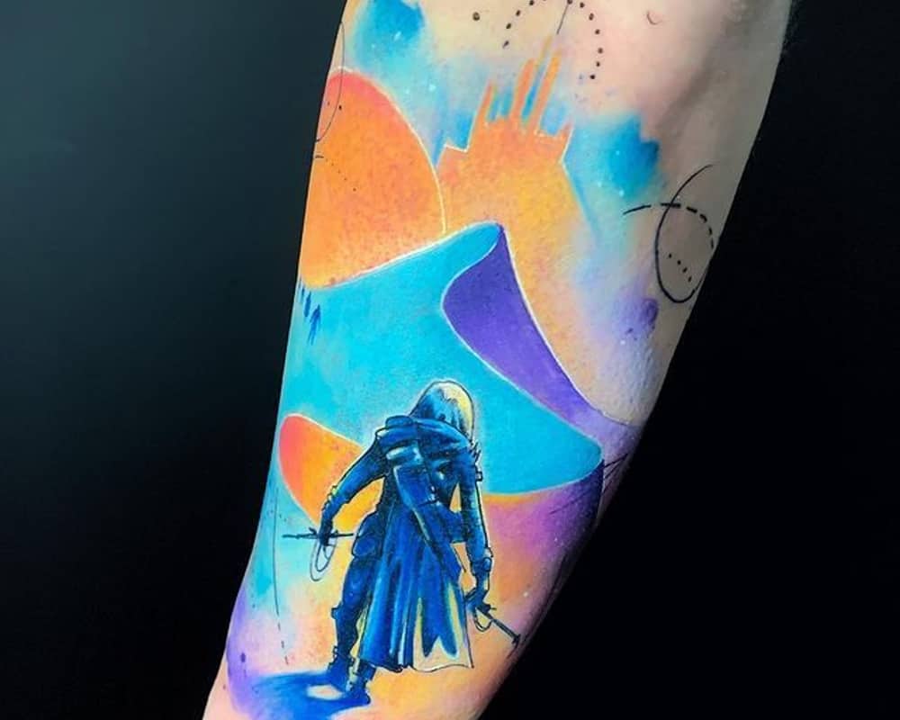 tattoo of a warrior on the desert background