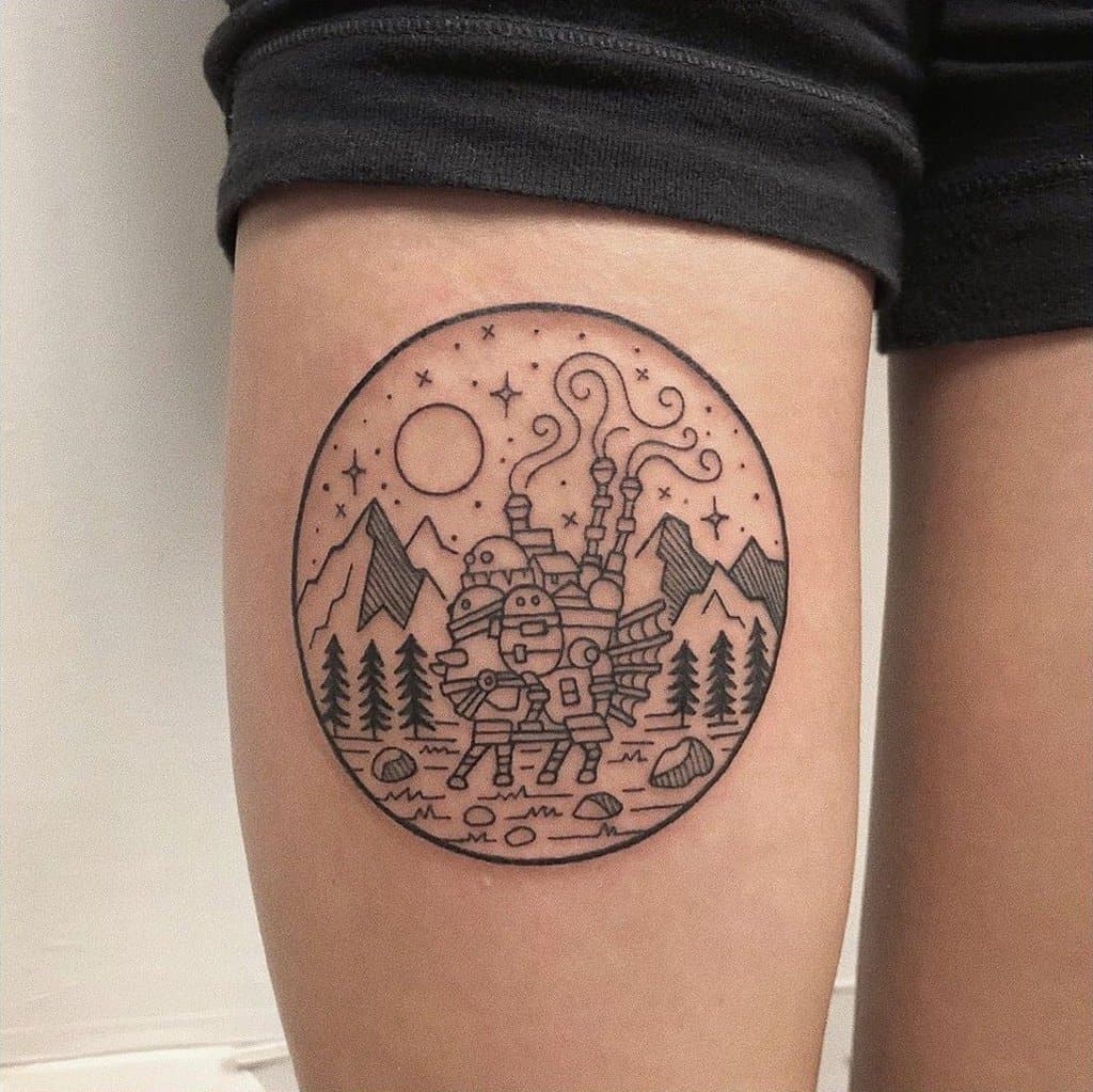 howl's moving castle tattoo in a circle