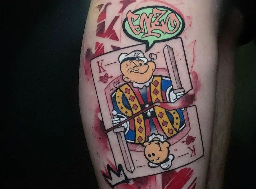 Popeye sailor tattoo on a playing card