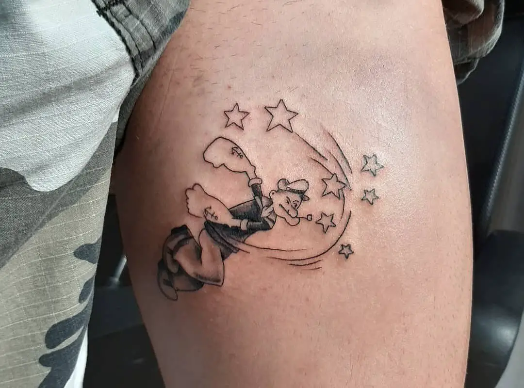 A tattoo of a waving sailor Popeye 