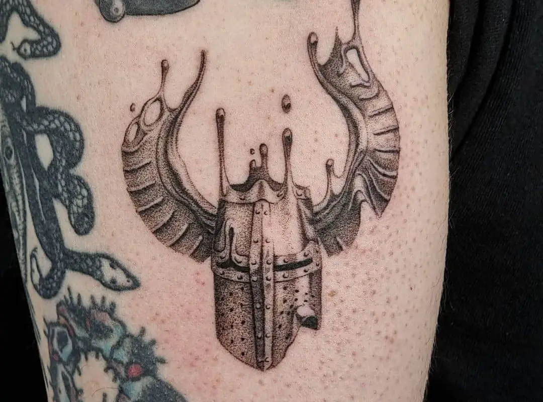 helmet tattoo with horns