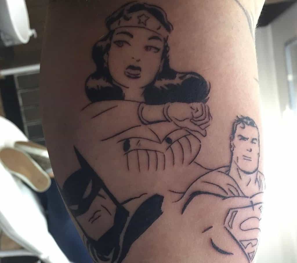 Tattoo of Wonder Woman Superman and Batman