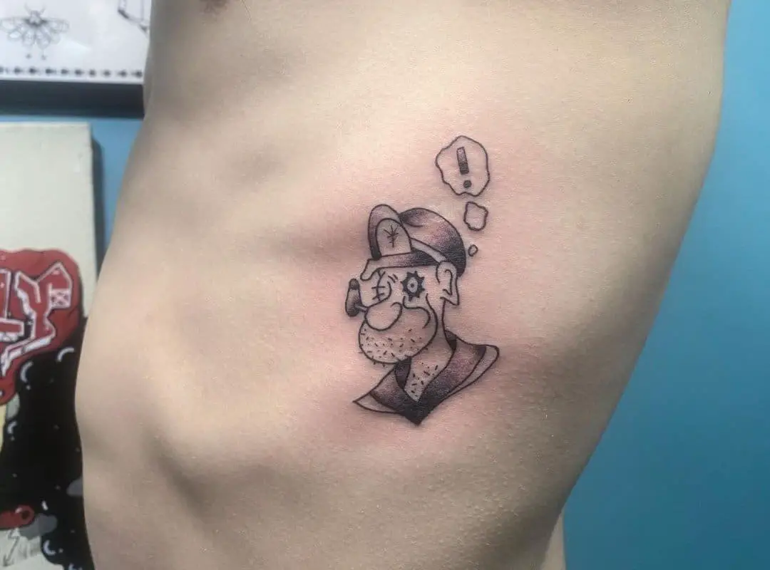 Sailor Popeye tattoo on ribs