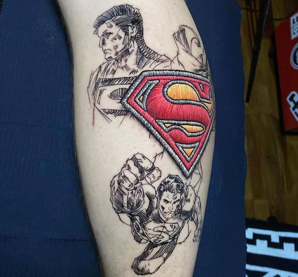 superman emblem tattoo on the background of superman