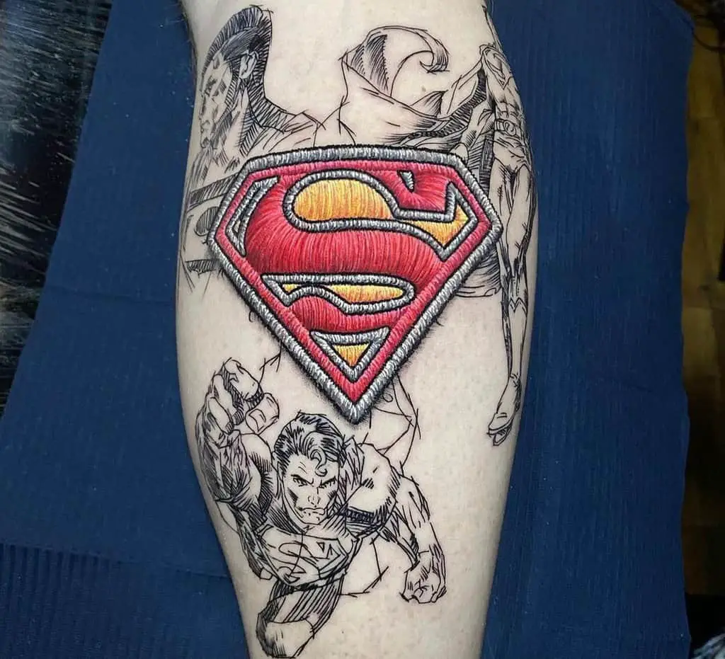 Superman emblem tattooed on the leg