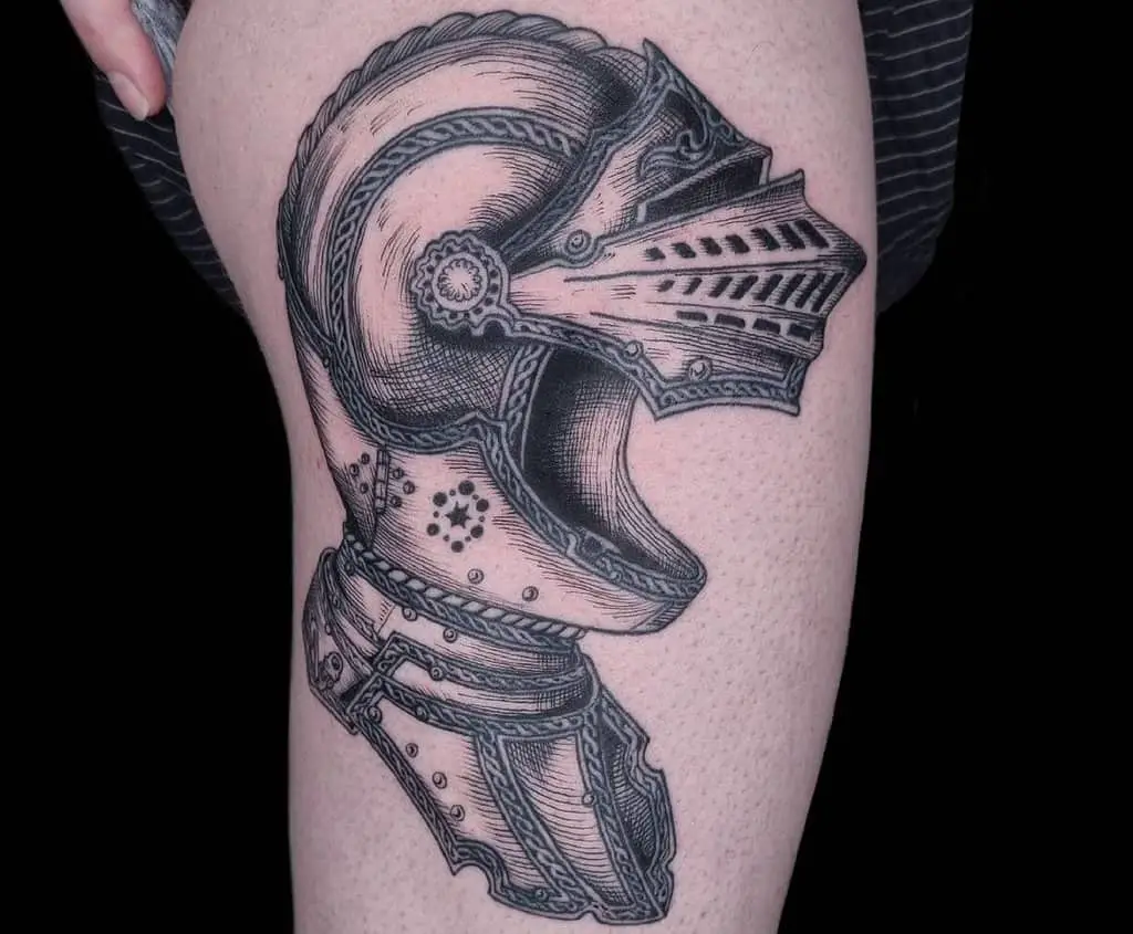 A tattoo of a knight's helmet