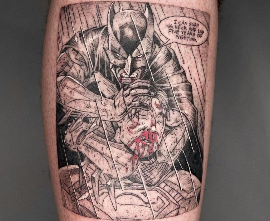 a tattoo of the batman who strangles superman