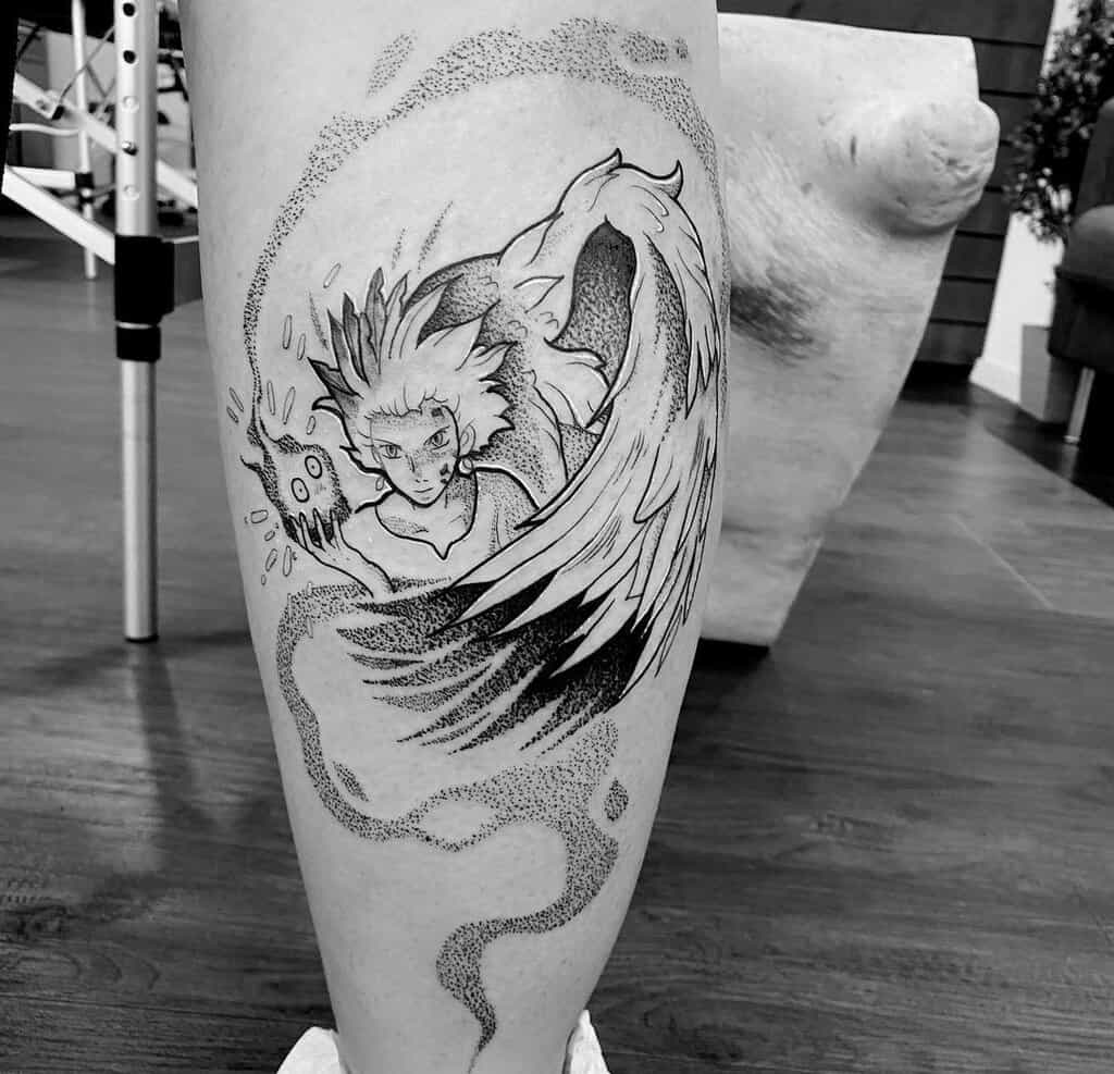 moving castle howling black and white shin tattoo
