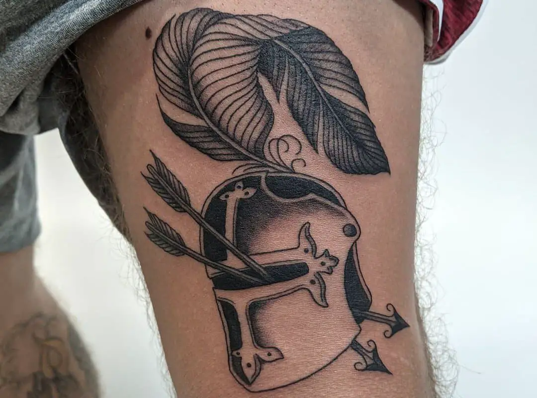 helmet with two arrows tattoo