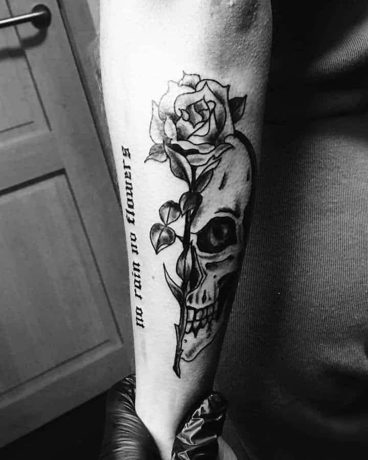 skull and flower tattoo