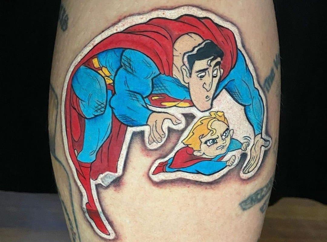 Superman tattoo with his son