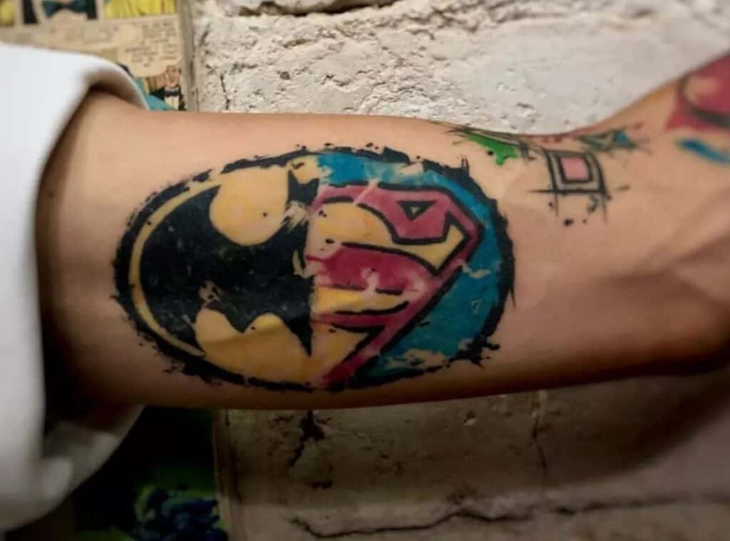 Batman v Superman logo tattoo