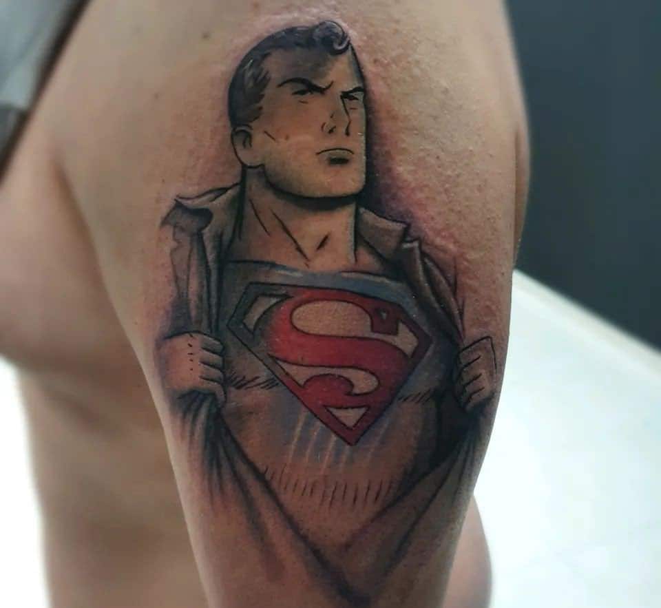 A tattoo of an arrogant superman
