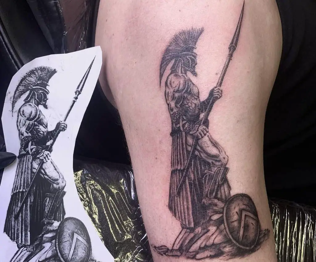 A tattoo of a knight with a spear