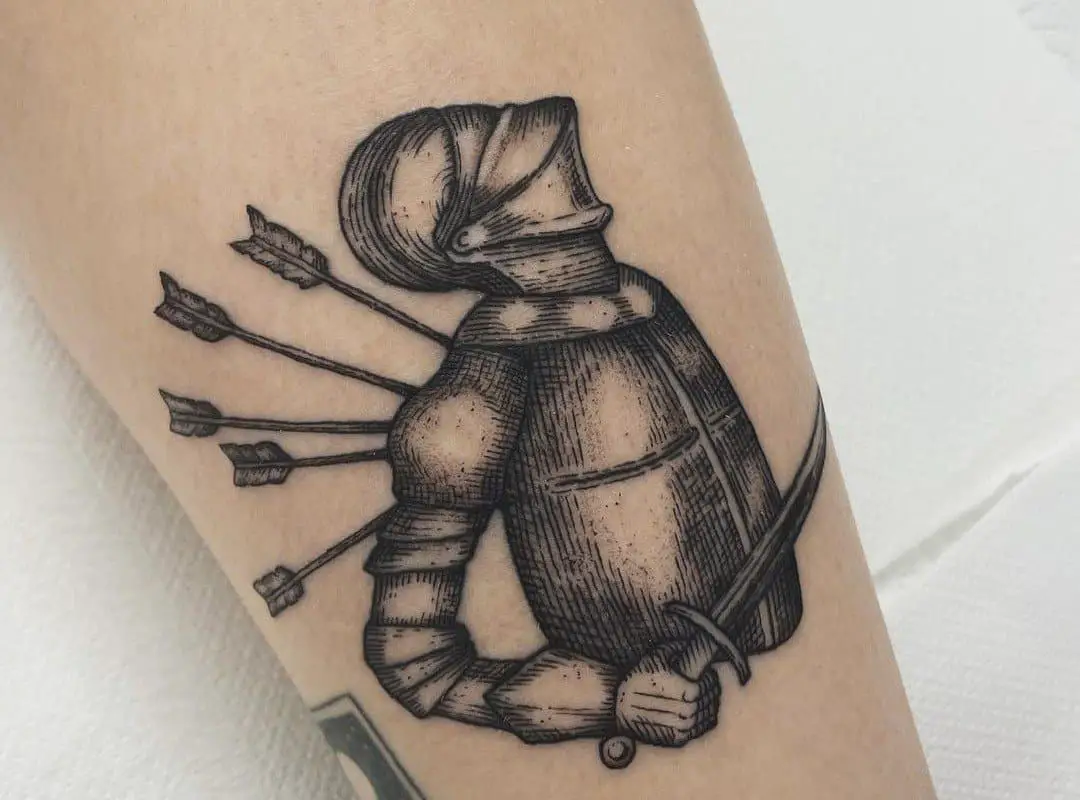 A tattoo of a knight wounded by arrows