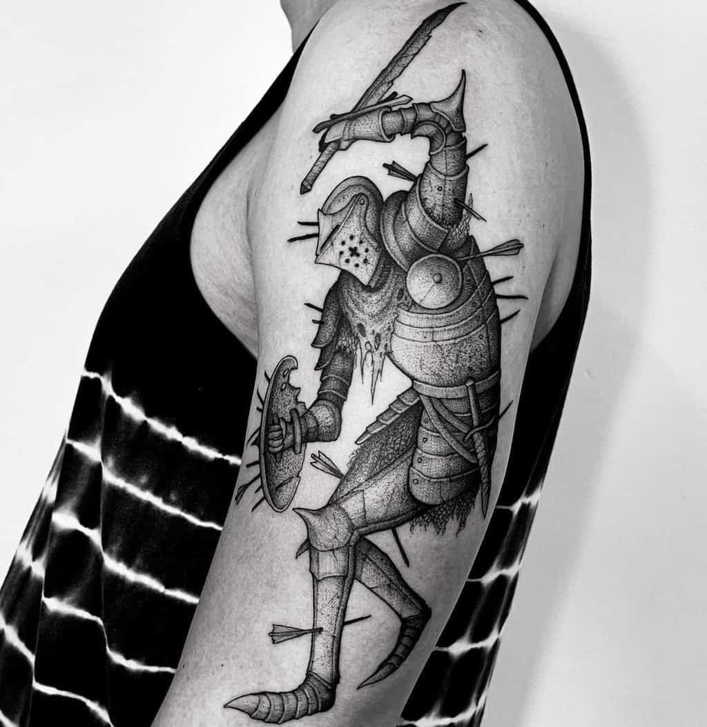 A tattoo of a knight who swung to strike