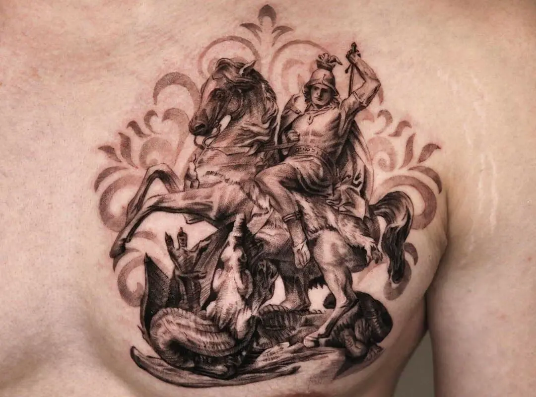 A tattoo of a knight on horseback