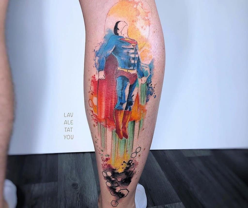 a bright superman tattoo on your leg