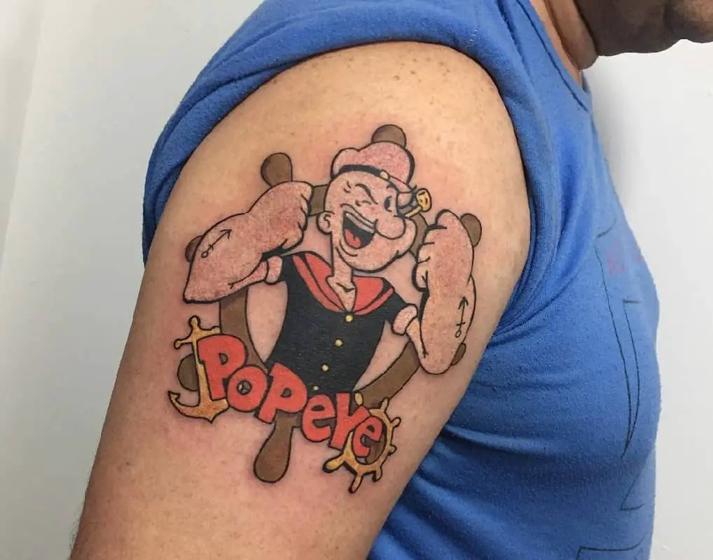 sailor Popeye tattoo on shoulder