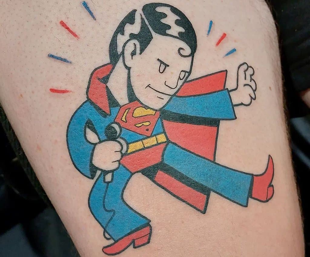 Cute cartoon superman tattoo