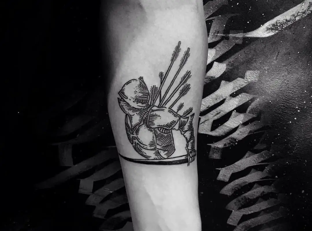 A tattoo of a knight wounded by arrows